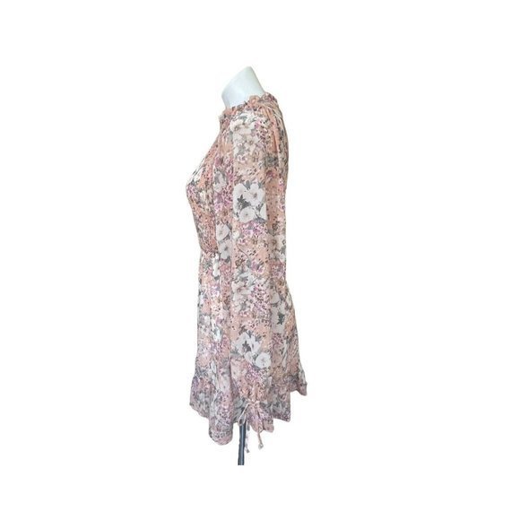 Peach Love California Floral High Neck Long Sleeve Mini Dress Medium - Picture 2 of 13